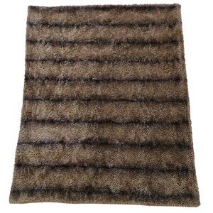 Tahari Home Faux Fur Throw Blanket 50x60 Dark Brown Tan Stripped